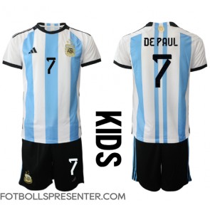 Argentina Rodrigo de Paul #7 Hemmatröja Barn VM 2022 Kortärmad (+ korta byxor)